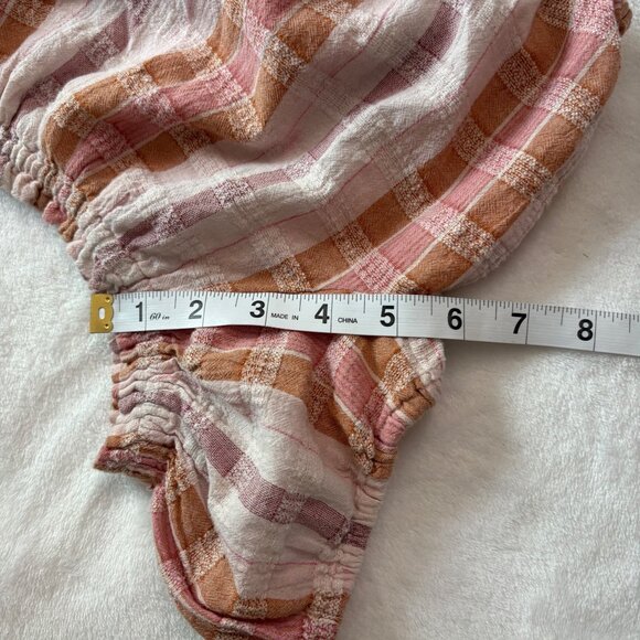 Aerie Pink & Orange Plaid Off-Shoulder Crop Top Elastic Hem & Sleeves Womens S - Picture 10 of 10